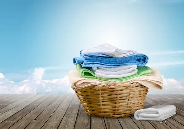 Laundry basket with colourful towels